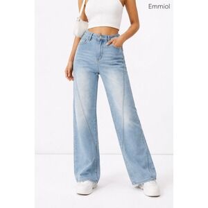 NWT EMMIOL Womens Light Wash Wide‎ Leg Jeans Size Small